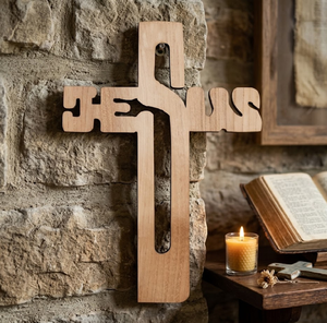 Cruz de Madera con Nombre de Jesús, Hecha a Mano, Ligera, Ecológica, Duradera, Diseño Art Deco, para Montar en la Pared, Moderna, para Interiores - Product Image 3