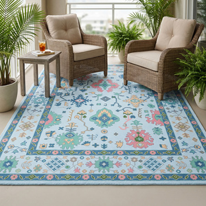 Alfombra de Lana de Lujo Multicolor Anudada a Mano, de Pelo Plano y Grosor Medio, con Patrón Floral Geométrico Clásico para Sala de Estar, Larga - Product Image 2
