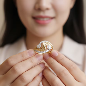 Bague florale de luxe en or pour femme avec un design élégant en filigrane et ajouré, bijoux de mariage - Product Image 1