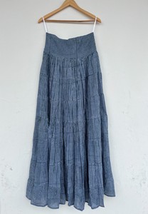 Jupe longue en coton à carreaux bleus, taille haute, à volants, fluide, style bohème, vintage, pour toutes les saisons - Product Image 3