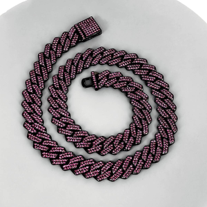 Moissanite Diamond Cuban Link Chain 925 <b>Silver</b> Pink Stone Iced Out Necklace Black Finish Hip Hop Jewelry Gift for Men Women - Product Image 1