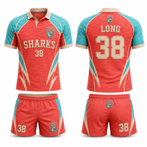 Tenue de rugby durable, couleurs Teal Cyan, Corail, Bourgogne, Royal, Jaune Ciel, Charbon, Rouge Cramoisi, tailles personnalisables, incluant S, M, L - Product Image 3