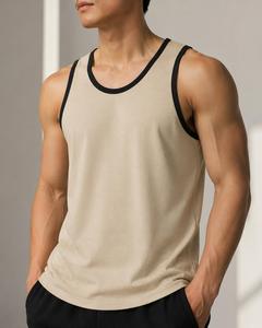 Débardeur Homme Col Rond Sans Manches Beige Tricoté Couleur Unie Polyester Séchage Rapide Respirant Coupe Sportive Décontractée 160g – Meilleure Vente - Product Image 1