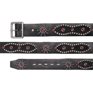 Black Genuine Leather Reversible <b>Belt</b> with Alloy Rectangular Buckle <b>Red</b> Rhinestones Casual Durable Cow Hide - Product Image 6