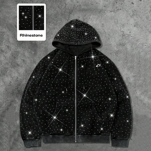 Sudaderas con cremallera y pedrería en toda la prenda, de algodón polar, estilo urbano, peso pesado 300g, personalizadas para hombre, venta al por mayor, corte oversize - Product Image 3