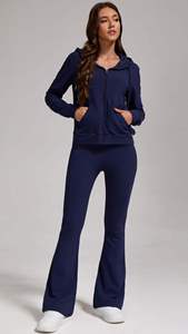 Ensemble de survêtement bleu marine pour femme, tenue de sport décontractée élégante, sweat à capuche zippé et pantalon de jogging assorti, vêtements de sport - Product Image 2