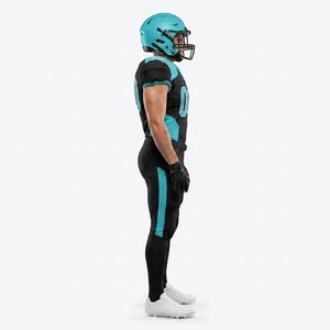Uniforme de football américain personnalisé, maillot sans manches pour homme, noir et turquoise, sublimé, respirant, ajusté, toutes saisons, taille adulte - Product Image 5