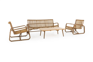 MIRA-B Traditional Outdoor <b>Rattan</b> <b>Sofa</b> Set Teak Table Comfortable 4 Seating Capacity Weather Resistant Garden Living Room - Product Image 2