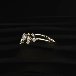 Bague en diamant de style antique avec diamants marquise et ronds empilables de 0,35 carat, bague en diamant jaune 14 carats pour femmes, en vente - Product Image 3