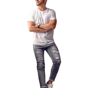 Men's <b>White</b> Short Sleeve O-Neck T-Shirt Slim Fit Casual Knitted 100% Cotton Jersey Solid Color <b>Plain</b> Dyed - Product Image 3