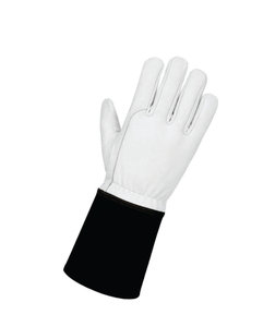 Holy Signs International HSI-0018 White Leather Welding <b>Gloves</b> with Black Cuff Straight Thumb Cotton Lined for TIG Use - Product Image 2