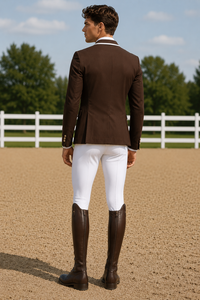 Men's Brown Equestrian Riding <b>Jacket</b> With White Breeches And Boots Full Length Solid Woven Performance Horse Riding Wear - Product Image 3