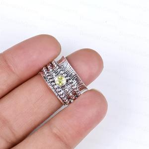 925 Sterling <b>Silver</b> Plated Spinner Vintage Textured Band Yellow Citrine Cz <b>Ring</b> Gemstone Meditation Worry Wholesale Jewelry - Product Image 4