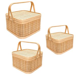 Panier en bambou multifonctionnel le plus vendu avec couvercle et poignées pour emballage de mariage, fournitures de pique-nique, décoration intérieure - Product Image 1