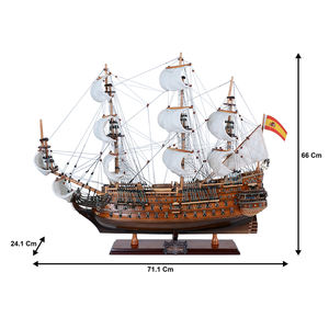 Antique Style San Felipe L60 Curved Sails Nautical Decor Model Wood Cedar Painted Technique 72Lx24.5Wx70H cm - Product Image 1