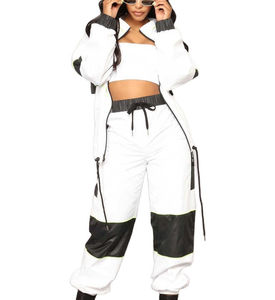 Wholesale <b>Women</b> <b>Windbreaker</b> Set Crop Top Jacket and Cargo Pants Two Piece Tracksuit Activewear Outfit - Product Image 1