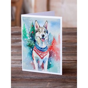 Lot de 8 cartes de vœux de Noël Husky sibérien fantaisistes A7 taille 5x7 cartes vierges avec enveloppes - Product Image 2