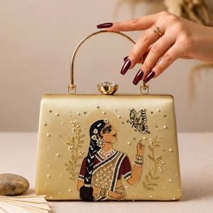 Bolso de Mano Artístico con Diseño de Dama y Mariposa, Elegante Bolso de Noche para Mujer, para Uso Festivo - Product Image 1