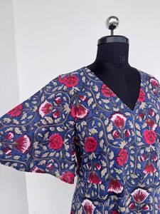 Women's Hand Block Print Cotton Wrap Maxi <b>Dress</b> Floral V Neck Summer Wear Bohemian Fashion Ladies Garment - Product Image 5