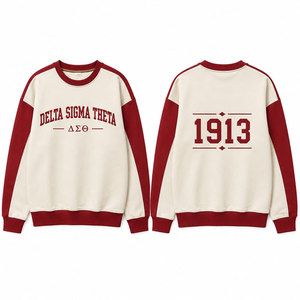 Sweat-shirt à col rond Delta Sigma Theta, crème et rouge, manches raglan, unisexe, décontracté, tricoté, pull-over, vêtements d'automne - Product Image 1