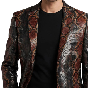 Blazer ajustado con estampado de serpiente para hombre, cuello vuelto, chaqueta con estampado animal de un solo botón - Product Image 5