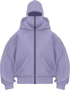 Custom <b>Men's</b> Double Balaclava Hoodie Polyester Cotton Full Zip Streetwear Jacket Casual Style With Attached <b>Face</b> Cover And Cuffs - Product Image 5