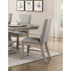 Set of 2 <b>Brown</b> Gray Upholstered <b>Dining</b> <b>Chairs</b> with Nailhead Trim Side <b>Chair</b> with Backrest Seat Furniture - Product Image 6