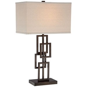 New design Geometric Bronze <b>Table</b> <b>Lamp</b> Luxury Rectangular Metal <b>Base</b> Linen Fabric Shade Elegant Bedside Nightstand Light - Product Image 3