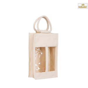 Bolsa de Vino Ecológica de Lona con Ventana de PVC, Capacidad para Dos Botellas, Ideal para Fiestas - Product Image 1