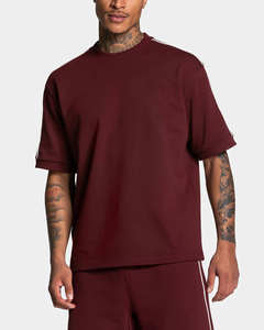 Camiseta y Pantalones Cortos para Hombre al por Mayor, OEM, Personalizados, Color Borgoña, Talla Grande, con Ribete, 100% Algodón, Transpirables, para Gimnasio y Ropa Urbana - Product Image 3