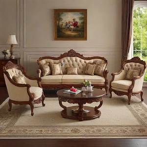 Traditional Victorian Solid Mahogany <b>Sofa</b> Set Hand Carving Button Tufting Eco-Friendly Durable Modular Design for Living Home - Product Image 1