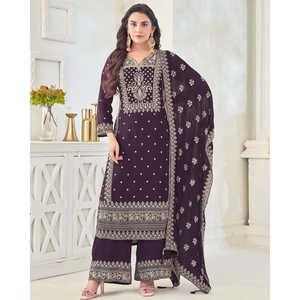 Conjunto de ropa de fiesta de diseñador para mujer, parte superior inferior Dupatta con bordado elegante - Product Image 6