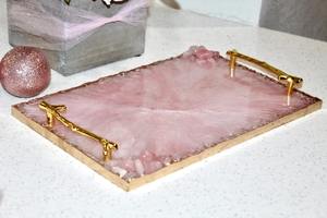 Plateau en résine élégant avec détails en cristal, plateau de service décoratif pour la maison, la cuisine, la salle à manger et la décoration de mariage - Product Image 5