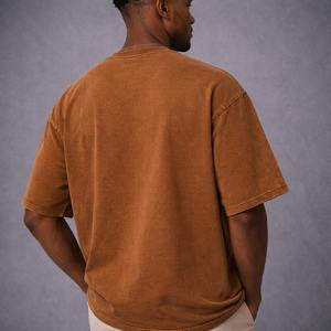 T-shirt vintage brodé tendance en gros, personnalisé avec logo de marque, pour homme, à manches courtes, en coton épais délavé à l'acide - Product Image 2