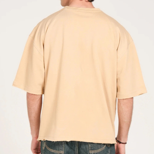 T-shirt pour homme en coton lourd de qualité supérieure, super épais, surdimensionné, à épaules tombantes, col rond - Product Image 4