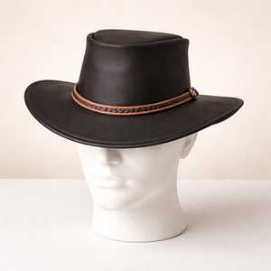 Sombrero de vaquero de cuero hecho a mano de primera calidad, color marrón oscuro, ala ancha, estilo western, para regalo. - Product Image 1