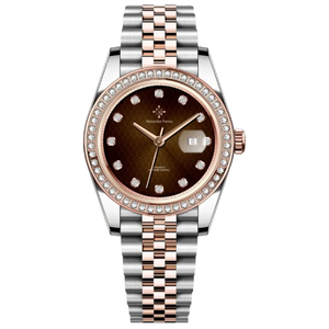 Montre ronde en acier inoxydable Alexander Ferros, résistante à l'eau jusqu'à 50 m, modèle 8201D/08, verre saphir, bouton poussoir, fermoir caché - Product Image 1