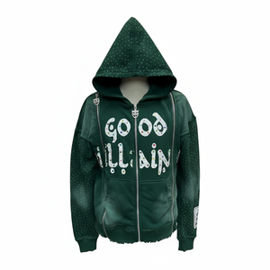 Sweat à capuche personnalisé pour homme, de haute qualité, effet délavé soleil, poids lourd 400 g/m², style vintage, délavé à l'acide, avec strass - Product Image 5