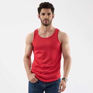 <b>Men</b> Red Solid Color O-Neck <b>Knitted</b> Breathable Casual <b>Tank</b> <b>Top</b> - Product Image 3