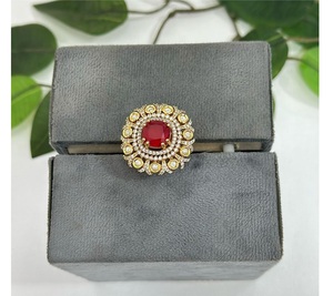 Glamorous Premium Quality Gold Plated <b>Brass</b> Adjustable Trendy Moissanite <b>Ring</b> for Women's Wedding & Party Wear - Product Image 1