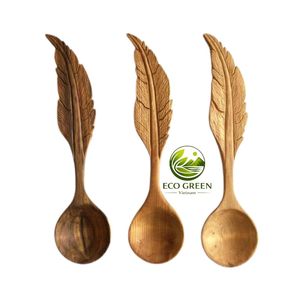 Cucharas de madera ecológicas al por mayor, diseño creativo de ramas, flores y hojas, cucharas de madera natural duraderas para restaurantes y regalos - Product Image 6