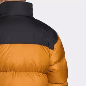 Veste matelassée en duvet pour homme, orange et noir, à blocs de couleur, col montant, fermeture éclair, coupe-vent, manteau d'hiver décontracté, coupe régulière - Product Image 3