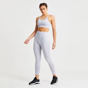 Women Fitness Outfit Sports <b>Bra</b> High Waist Tummy Control grey Hip <b>Wide</b> Leg Yoga Pants Yoga Set for Outdoor Workout - Product Image 2