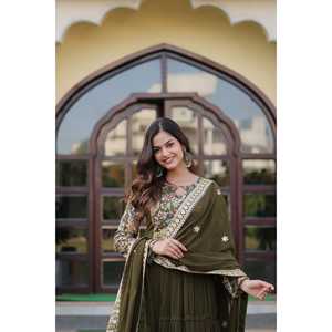 LIKSHA MEHNDI <b>COLOUR</b> PREMIUM READYMADE GOWN WITH DUPATTA <b>SET</b>-LC-1090 - Product Image 2