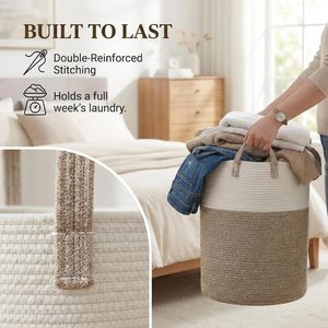 ตะกร้าผ้าทรงกลมแบบพับได้ MORE TEXTILES 60 ลิตร รุ่น Modern Eco-Friendly ทำจากเชือกฝ้าย สีน้ำตาล พร้อมหูหิ้วเสริมความแข็งแรง - Product Image 5