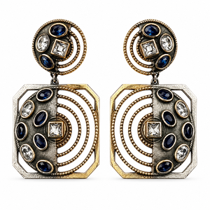 Pendientes Colgantes Étnicos de Latón Hechos a Mano con Baño de Oro y Plata, Calidad de Exportación, con Zirconia Engastada en Bisel, Estilo Antiguo, Regalo para Fiestas - Product Image 1