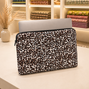 Leopard Print Cotton Laptop <b>Sleeve</b> with Handle Closure Durable Lightweight Eco-Friendly Casual Case for Laptops - Product Image 1