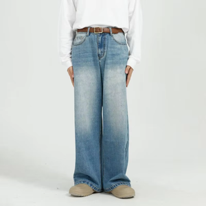Pantalones Vaqueros de Mezclilla Azul Lavado de Estilo Vintage para Hombre, a la Moda, de Pierna Ancha y Cintura Baja, para Uso Casual, Venta al Por Mayor de Fábrica - Product Image 2