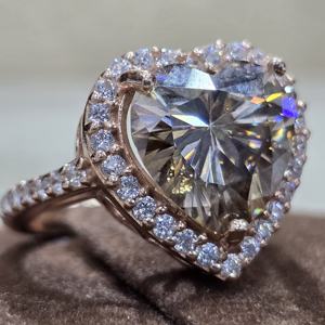 แหวนพลอยเพชรโมอิสตัดรูปหัวใจทันสมัย925สเตอร์ลิงเงินแฮนด์เมดตั้งค่าฝา - Product Image 6