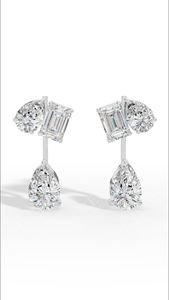 Pendientes de cascada multienfeadas con múltiples piedras, esmeralda y diamantes de laboratorio con corte de pera, oro de 14K, proveedor de joyería fina de lujo - Product Image 3